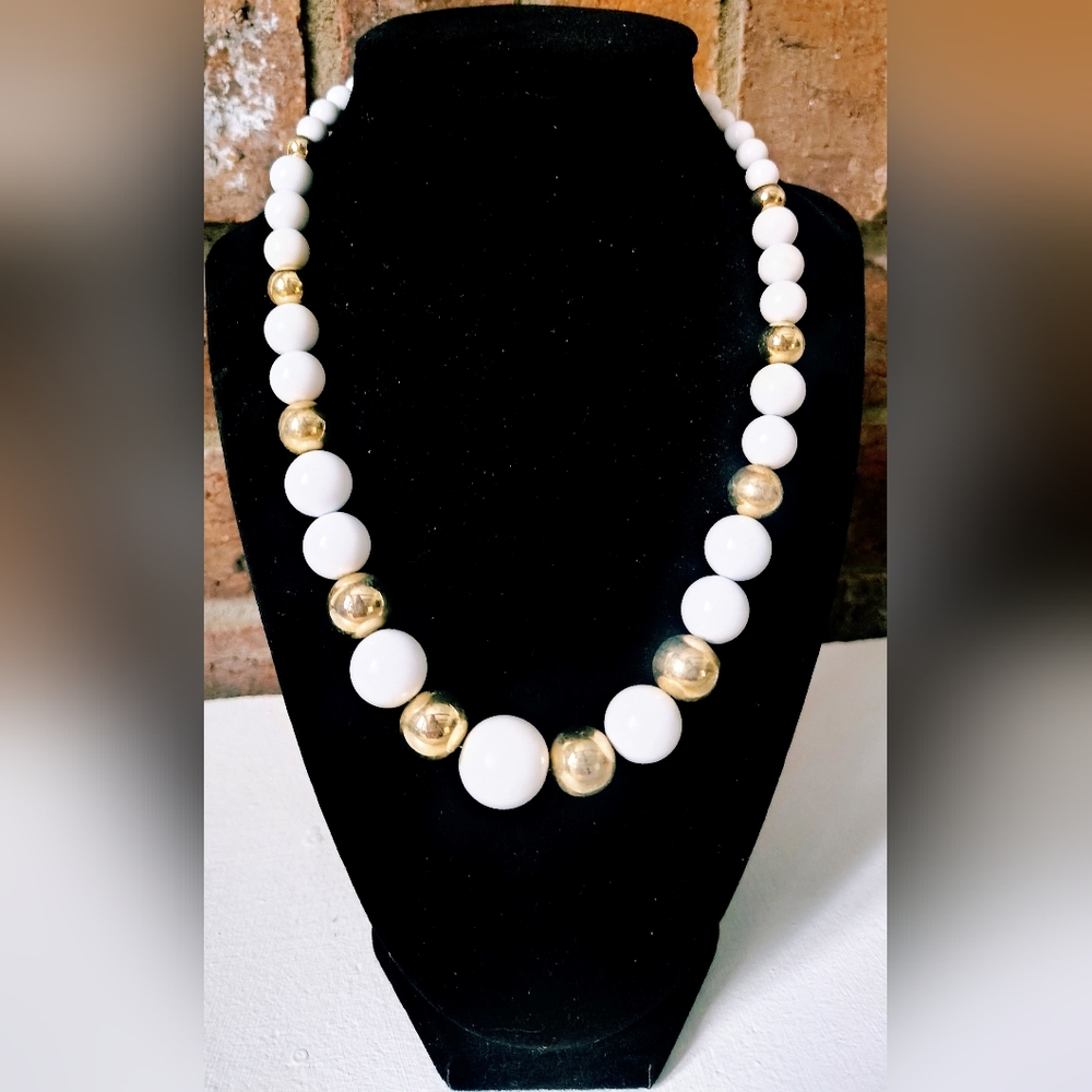 Gold And White Bead Necklace
